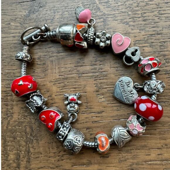 Willabee & Ward February Toggle Charm Bracelet Valentine Heart Red Silver Tone - Picture 1 of 5